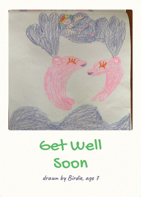 Get Well Soon card with hand-drawn dolphins