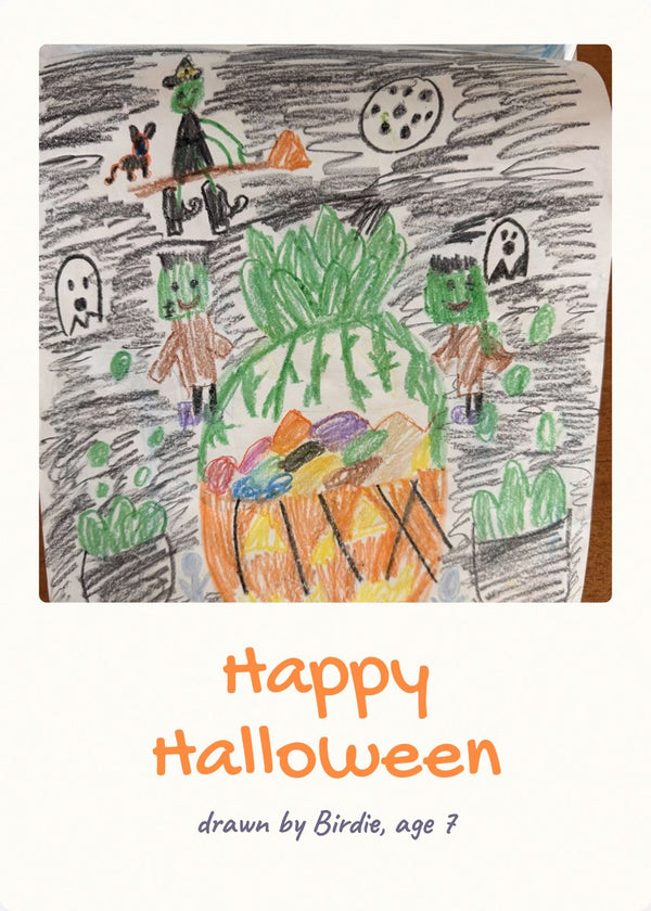 Happy Halloween card with a hand-drawn pumpkin