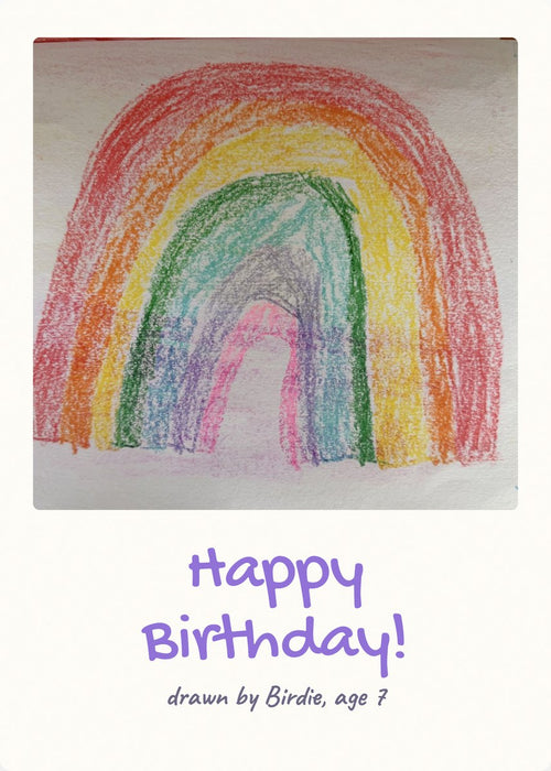Happy Birthday card with a hand-drawn rainbow