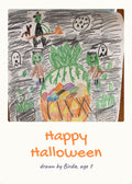 Happy Halloween card with a hand-drawn pumpkin