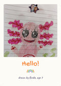 Hello card with a hand-drawn creature