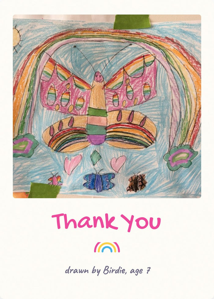 Thank You card with a hand-drawn butterfly